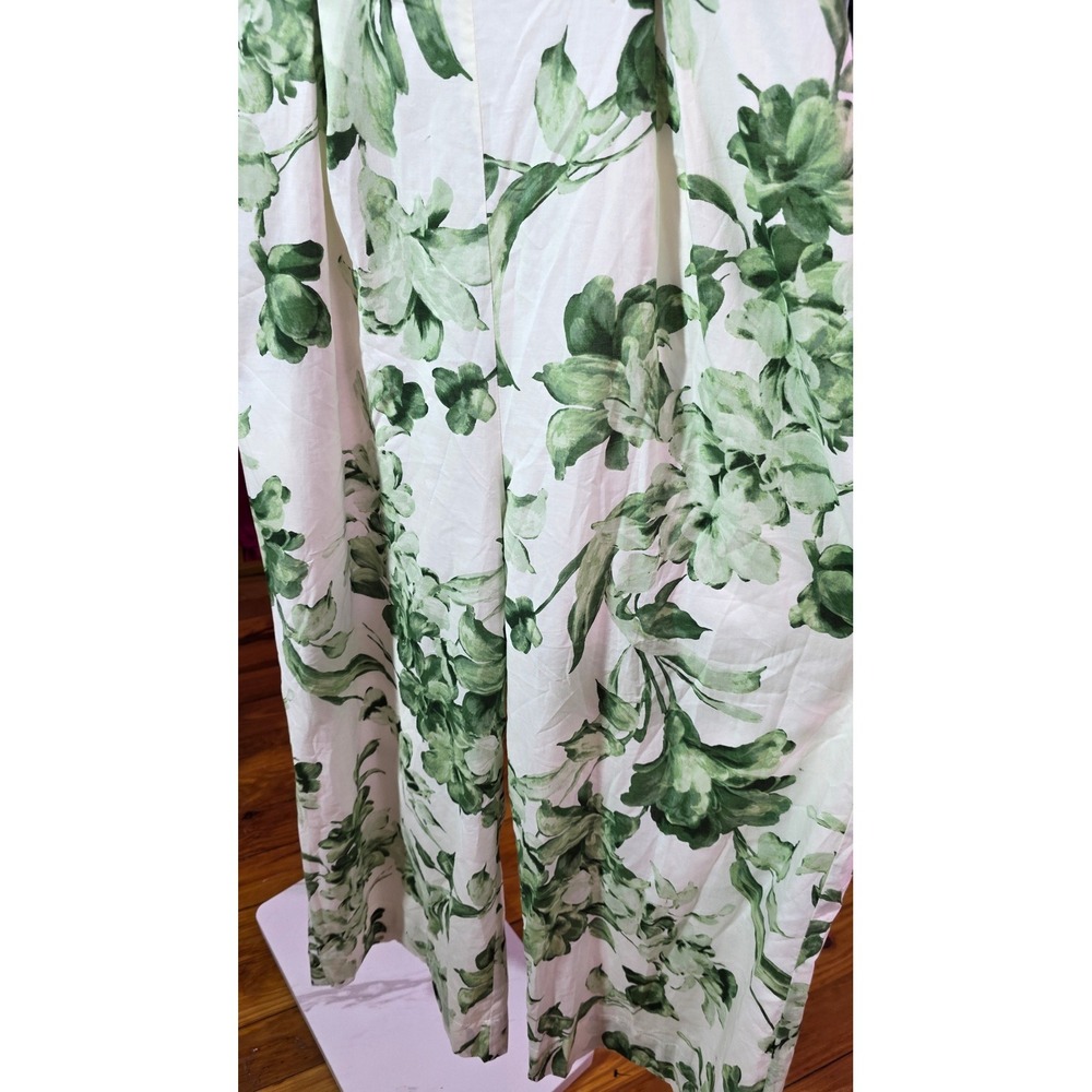 Taylor Green Floral Wide Leg Jumpsuit Ruffle Strap Cotton Womens Size Medium - Picture 10 of 13